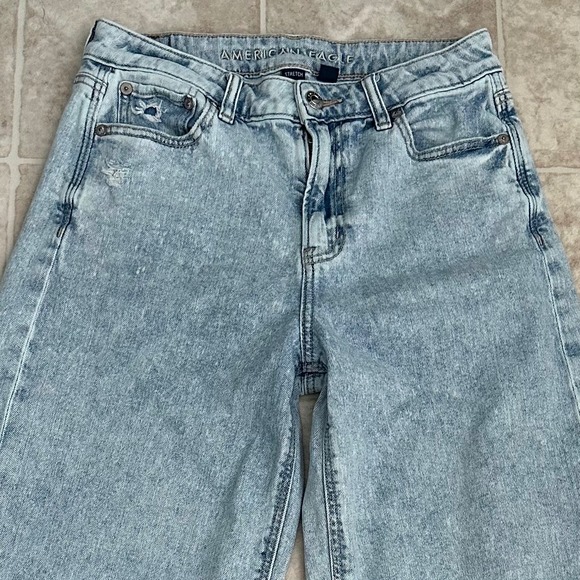 American Eagle Super High Rise Baggy Wide Leg Blue Jeans Slouchy Sz 0 Short - Picture 4 of 14
